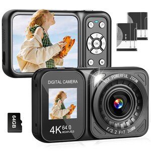 Digital Camera, 4K 64MP Dual Screens Camera, 18X Zoom, Point and Shoot Digital C